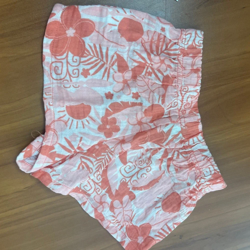 Disney Moana 2 Girls Small Peach Tropical Floral Cotton Gauze Shirt Shorts Set S